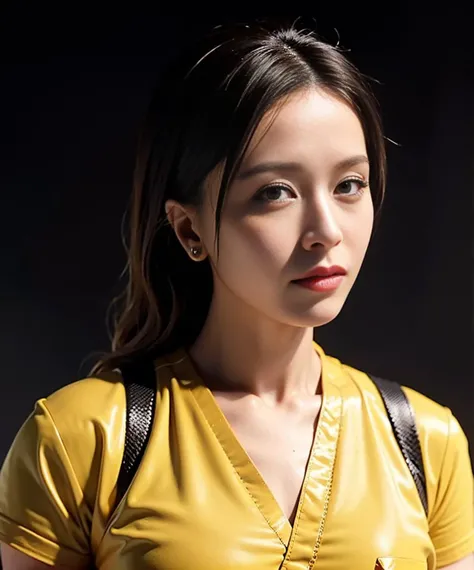1girl, leeveless shirt, low key lights,close-up,(smile:0.6), (8k, RAW photo, ((pure black background)),best quality, (masterpiece:1.2),(realistic, photo-realistic:1.37), ((((kill bill)))),<lora:janiceManChinese_v1:0.7>,(Rembrandt lighting),((((20 years old))))