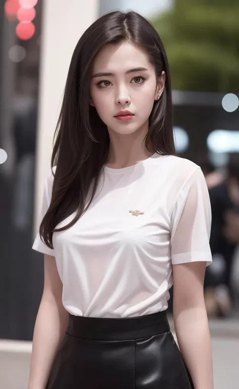 1girl, (looking at viewer), (bokeh:1.1), parted lips,expressionless, realistic, arm behind head, shirt,
skirt, skyline,
realistic, <lora:Joey Wong:0.8>Joey Wong