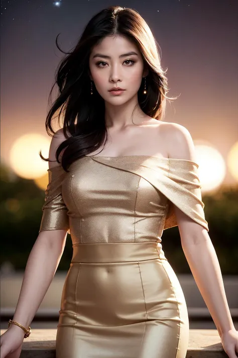1girl, (looking at viewer), (bokeh:1.1), parted lips,expressionless, realistic, meditation,starry sky,night, off shoulder,
pencil skirt, skyline,
best quality, (photorealistic:1.4), ultra highres, <lora:llfKelly Chen:0.8> llfKelly Chen