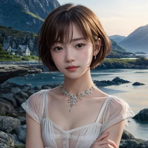 masterpiece, best quality, 8k, super detailed skin, arms crossed, bashful, cute, 1girl, short hair, wearing braces, a group stranded on a haunted island, <lora:cuteGirlMix4_v10:0.2>, <lora:tokyoGirl_v10:0.2>, <lora:flat2:-1>