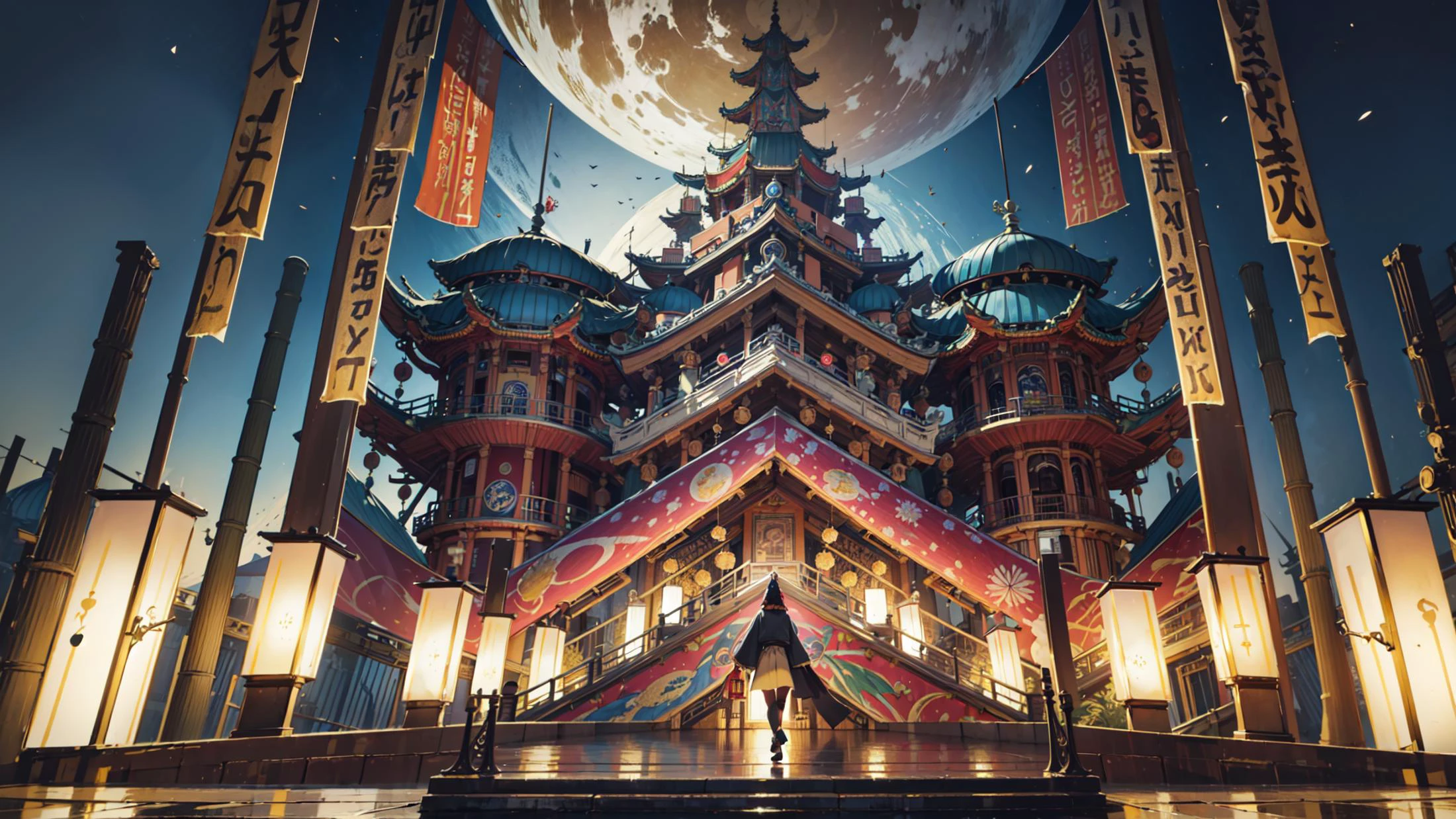 ((best quality, masterpiece, absurbres))(Maximalism:1.8) intricate details, Hyper detailed, unity 8k wallpaper, Tanabata, Giant Bamboo Tree, Floating Lanterns