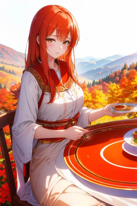 1girl, masterpiece Physically based render, behance, zoomed out of a [Shabby Chic|Alhambresque] Timeless deep orange ([Shark:Plate:5] of Mythology:1.3) , centered Colorful background, Hungarian mountains and woods, Summer, Sharp and in focus, Magic Realism, Fantasy, Astropunk, short lighting, L USM, Fujifilm Superia, Folded Waxed cotton, Terracotta and Beige, RTX, wallpaper, elegant, expressive