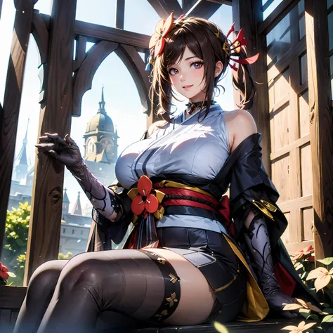 (((extremely detailed CG unity 8k wallpaper,masterpiece,best quality,huge filesize,Ultra-Detailed,volume light,ambient light,ray tracing,masterpiece-anatomy-perfect,))),
(((1 girl,solo,delicate eyesand face))),(seductive_smile:1.3),pureerosface_v1,
<lora:hyperfusion_550k_128dim-LoCon_extracted-v7:0.7>,(gigantic breasts:1.5),topheavy,hyperbreasts,
<lora:venus body2:0.7>,venusbody,wide hips,thick thighs,
scenic,(Kremlin),(historic architecture),(red brick walls),(golden domes),(majestic towers),(cobblestone paths),(ornate details),(lush greenery),(grand buildings),(clear blue sky),(sunlit scene),(rich history),(regal atmosphere),(tranquil environment),(iconic landmark),(detailed structures),(timeless elegance),
<lora:Genshin_Chiori_cosplay_v1:0.6>,chiori cosplay costume,chiori,genshin impact,cosplay,brown hair,long hair,japanese clothes,kimono,hair ornament,hair flower,hair stick,choker,elbow gloves,gloves,flower,thighhighs,pantyhose,sash,obi,okobo,