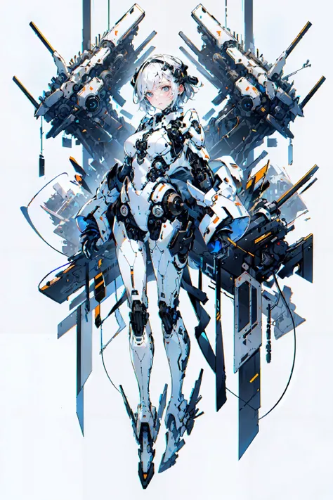 best quality, masterpiece, illustration, masterpiece, realistic, photorealistic, 1girl, solo, full body, skinny, medium breasts, long legs, short hair, (Blank background:1.3), grey background, Mechanical body, cyborg, <lora:dragon ear_20230623155318:0.6>, <lora:Futuristicbotv.2:0.65>
