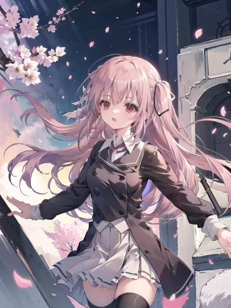 open eyes,((1girl)),makuras, 1girl, branch, cherry_blossoms, falling_petals, graduation, hanami, long_hair, petals, petals_on_liquid, rose_petals, school_uniform, skirt, solo, spring_\(season\), thighhighs, tree, wind, wind_lift, 1girl, solo, long_hair, brown_hair, thighhighs, ribbon, red_eyes, school_uniform, hair_ribbon, black_thighhighs, tree, book, petals, cherry_blossoms, wind,sakura, white hair,
<lora:MAKURA-000060:0.75:MAKURA6>. <lora:GoodHands-vanilla:1>, <lora:Vivid_Impactful_Style_locon_v4h:1:0.25>