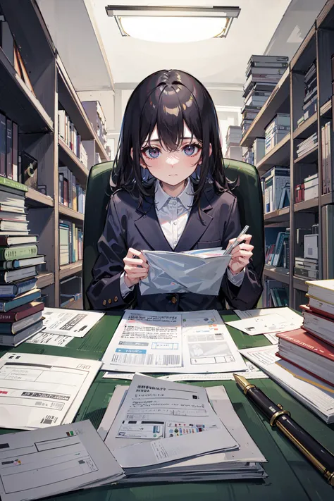 ((best quality, masterpiece, absurdres, super-resolution)) (stacks of file, stacks of paper, stacks of books) (paperwork:1.3), (documents:1.3), office work, busy, exhausted, (paper flying around), (working), (business), messy office, colleagues, (team meeting)