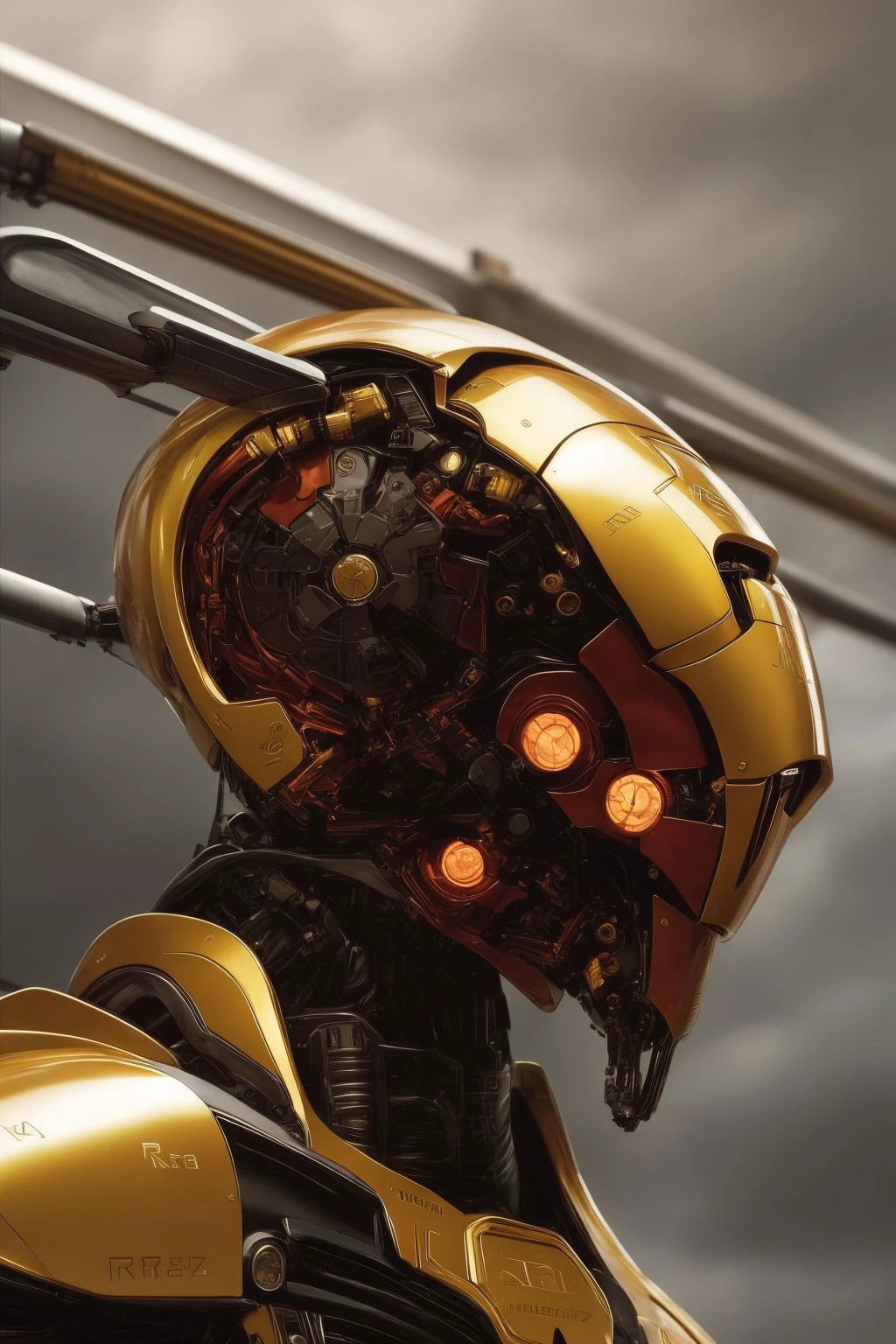 rz88mkultr4, a closeup of a robot , dark lighting, very symmetrical shot, laying white panels, from Behind, High quality, highly detailed, centered, solid colors, digital painting, artstation, concept art, smooth, sharp focus, illustration, summer vibrancy, lighting, by John Collier and Albert Aublet and Krenz Cushart and Artem Demura and Alphonse Mucha, <lora:rz88mkultr4-15-v1:0.5>