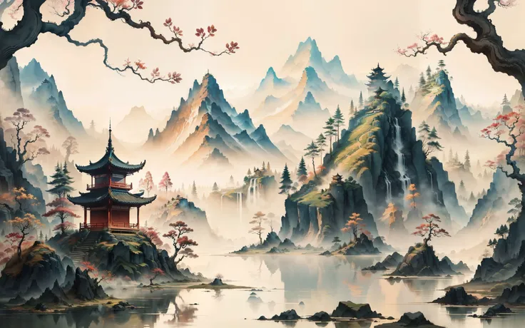 masterpiece,  best quality, highly detailed,chinese ink painting
landscape,mountain,lake,tree  <lora:PAseervg~NuYv}V1:0.8>