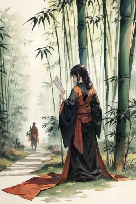 <lora:Style PAseer's Print and Negative Space V1:0.8> masterpiece, colorful ink painting, bamboo forest