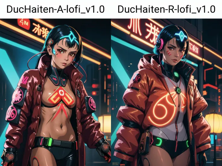 mdjrny-v4 style Detailed body painting beautiful tanned neon operator woman, cyberpunk futuristic neon, reflective puffy coat, decorated with traditional japanese ornaments by ismail inceoglu dragan bibin hans thoma greg rutkowski alexandros pyromallis nekro rene maritte illustrated, perfect face, fine details,