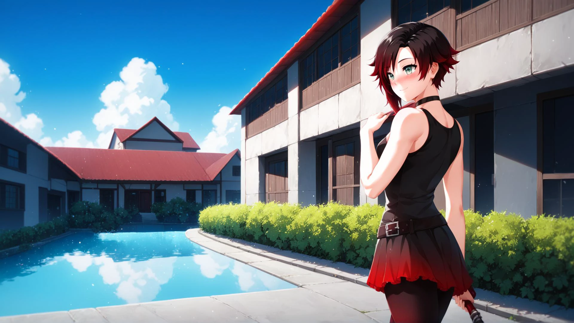 source_cartoon,score_9,score_8_up,score_7_up,<lora:Detailed_Anime_Style_Backgrounds_for_PonyXL:0.8>,scenery,<lora:Perfect Hands v2:1>,(Perfect Hands),<lora:anipony_XL:0.7>,<lora:add-detail-xl:0.7>,<lora:xl_more_art-full_v1:0.8> BREAK team_rwby,very aesthetic,outdoors,day,bright,choker,blush,light smile,blush,building,rwby,standing BREAK ruby rose,