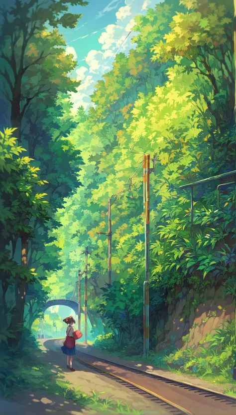 score_9, score_8_up, score_7_up, score_6_up, source anime,
a girl standing on a train track, tree, nature, forest, bush, grass, 1girl,
masterpiece, best quality, very aesthetic, absurdres,
<lora:detailed_backgrounds_v2:1>