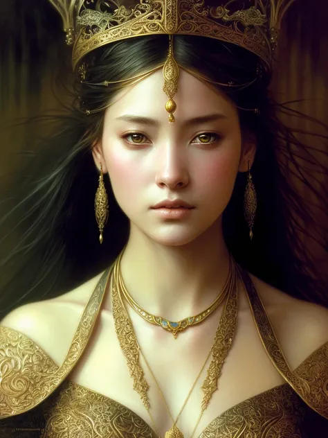 A mysterious and ultra detailed portrait of a female, fantasy, highly detailed, digital painting, artstation, intricate, sharp focus, warm lighting, attractive, high quality, masterpiece, award-winning art, art by George R.R. Martin, Yoshitaka Amano, and Brian Froud.