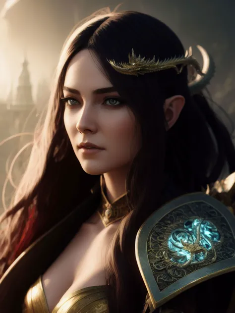 (extremely detailed CG unity 8k wallpaper), full shot body photo of the most beautiful artwork in the world featuring a woman, close-up head, facing camera, realistic digital painting portrait of a gothic female elf, (curly hair:1.1), (Dungeon and Dragon:1.3), magical dark and red universe, dark and gloomy magic cloth in intricate details, (abstract background:1.2), (light particle:1.1), (very detailed skin:1.2), (game concept:1.3), (elden ring style:1.3), (arcane style:0.8), (depth of field:1.3), global illumination, art by hoang lap and fuji choko and artgerm and greg rutkowski and viktoria gavrilenko