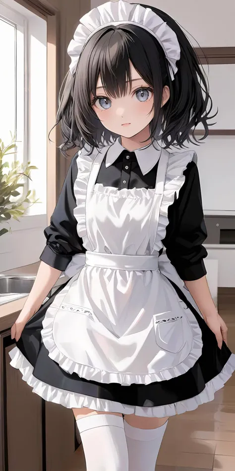masterpiece,ultra-detailed,best quality,8K,illustration,ultra detailed face,cute face,clean skin ,shiny hair,girl,ultra-detailed-eyes, <lora:add-detail-xl:1>,cowboy shot,
<lora:maid_XL_V1.0:0.7> jyojifuku, frills, kneehighs,apron