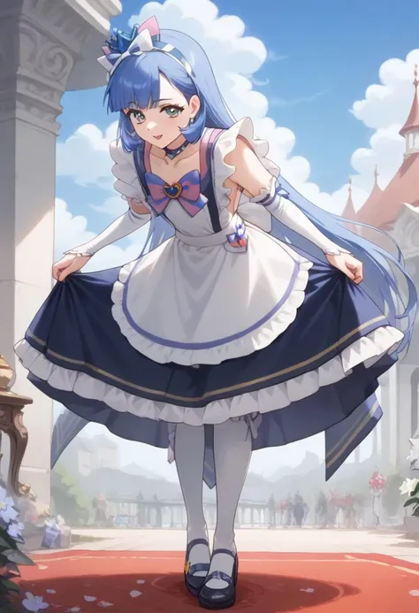 core_9, score_8_up, score_7_up,
BREAK source_anime,best quality,masterpiece, rating_safe, 1girl, solo, 
BREAK <lora:nyammy.pony:1>, nyammy, large breasts,
BREAK <lora:maid_Pony_V1.0:1> ((jyojifuku,frills)),((kneehighs)),((apron)), long skirt, 
hold bowing, leaning forward, <lora:skirt_hold_bowing_d16:1>
indoors, palace, sky, clouds, looking at viewer,  dutch angle, full body,
