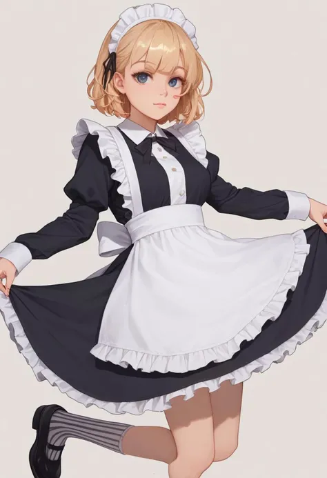 score_9, score_8_up, score_7_up,source_anime, human girl,,girl,cute face,clear skin,shiny hair,,simple background,
<lora:maid_Pony_V1.0:1> jyojifuku,frills,kneehighs,apron
