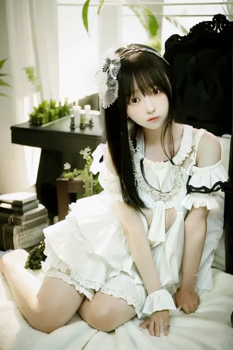 absurdres, masterpiece, best quality, high quality, 8k uhd, professional photo shoot,
beautiful, girl, cute, lovely, young, pure innocent, 

She was a young girl, only 16, with a slender figure.
She is very lovely, with a fair and smooth face.
Her black long hair hangs over her shoulders, with air bangs on her forehead.
She is in a white summer dress.
Her skin was as pale as porcelain.
She is as delicate and beautiful as a doll.

 <lora:moeNori_v11:0.75>