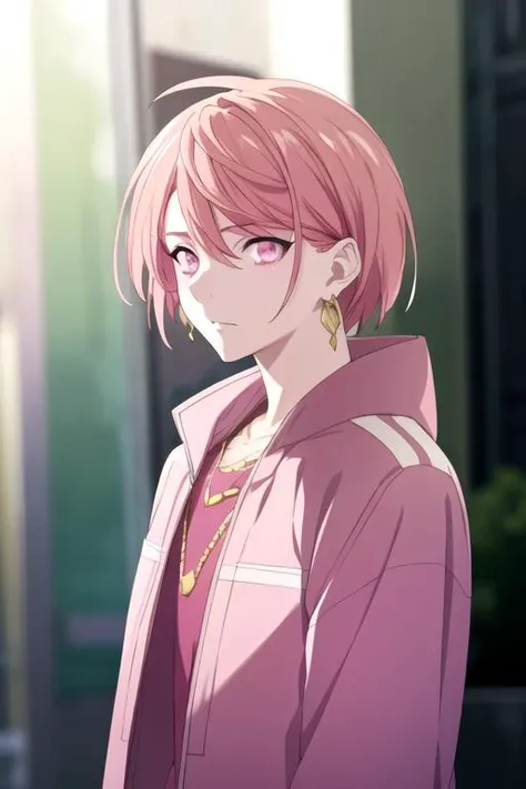 photorealistic, (4k), depth of field, (Masterpiece), (realistic skin texture), extremely detailed, intricate, hyper detailed, high resolution, professional photography, , depth of field, sharp detail, best quality, , 1boy, solo, male focus, <lora:reo_maruyama:0.94>, reo_maruyama, pink hair, pink eyes, raincoat, , fantasy,