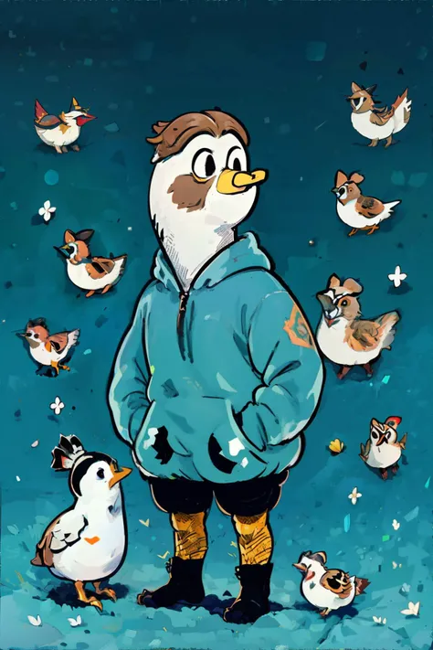 <lora:childillustration:0.8>, illustration of Quail (animal) wearing Fleece Pullover, standing, no humans || masterpiece, perfect quality, sharp focus, shallow depth of field, 8k