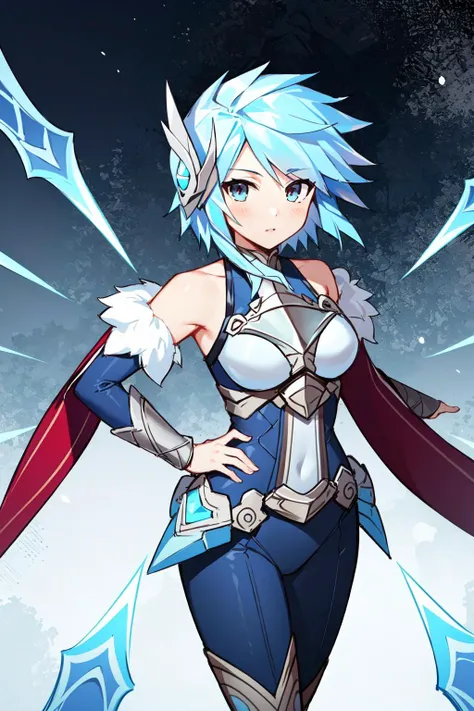 (masterpiece, best quality), intricate details, (fractal art:1.2),
<lora:Frostblade_Irelia:0.8> frostblade irelia, 1girl, short hair, blue hair, bodysuit, detached sleeves,
