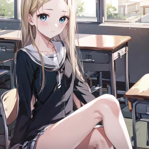 high quality, best quality, masterpiece, absurdres, morisaki alesia yu, 1girl, solo, classroom, sitting, <lora:br:0.75>