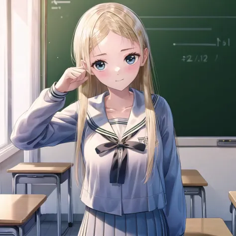 (high quality, best quality), morisaki alesia yu, uniform, 1girl,  <lora:yu-000008:0.75>, solo, classroom