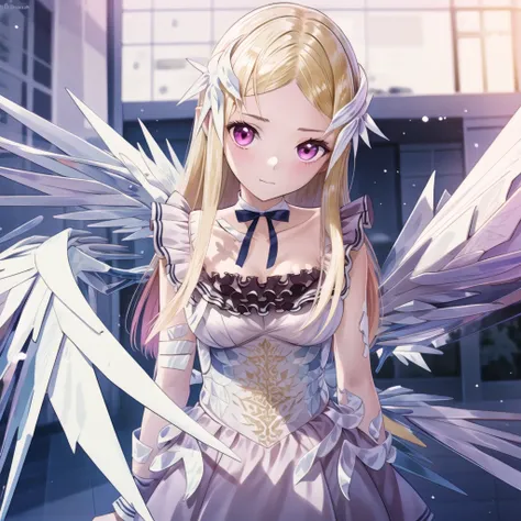 high quality, best quality, masterpiece, absurdres, morisaki alesia yu, reflector, <lora:yu-000008:0.75>, 1girl, wings, yard