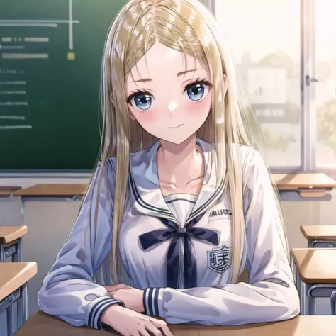 (high quality, best quality), morisaki alesia yu, uniform, 1girl, <lora:yu-000008:0.75>, solo, classroom