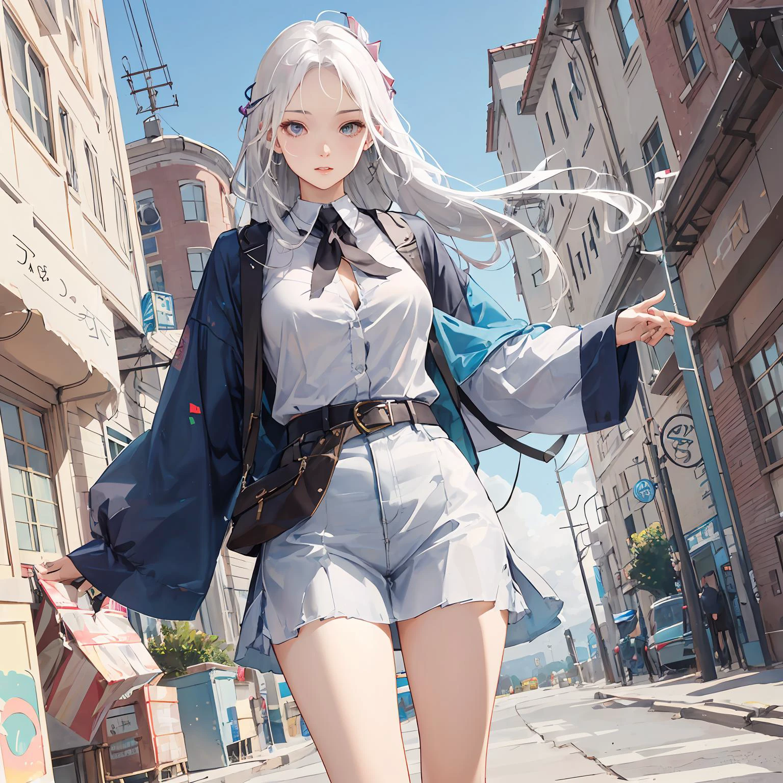 ung women,moyou,forehead,White hair,dynamic angle,Random clothing,random environment,Random clothing colors,Random hairstyle,
