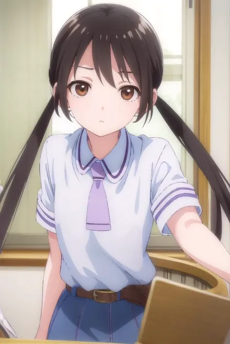 hanakohonda, <lora:hanako honda s1-lora-nochekaiser:1>,
hanako honda, long hair, black hair, twintails, (brown eyes:1.5), low twintails,
BREAK dress, school uniform, necktie, belt,
BREAK indoors, classroom,
BREAK looking at viewer, (cowboy shot:1.5),
BREAK <lyco:GoodHands-beta2:1>, (masterpiece:1.2), best quality, high resolution, unity 8k wallpaper, (illustration:0.8), (beautiful detailed eyes:1.6), extremely detailed face, perfect lighting, extremely detailed CG, (perfect hands, perfect anatomy),