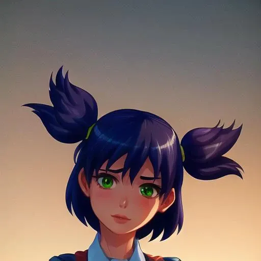 (un:1.3), 1girl, simple background, green eyes, shirt, skirt, looking at viewer, day, purple hair, white shirt, short sleeves, breasts, short hair, blush, belt, bangs, pleated skirt, blue skirt, school uniform, collared shirt, hair between eyes, shirt tucked in, standing, medium breasts, cloud, <lora:lenalora_v1:1.3>, smile,