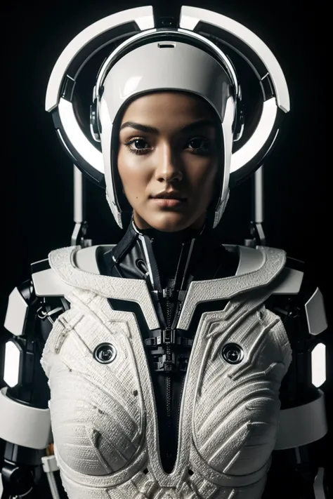 Human with robot body part, cinematic light, white background, unreal engine, (intricate details, hyperdetailed:1.15) (skin texture:1.2) <lora:Rachel_Zegler_512x768:0.84>