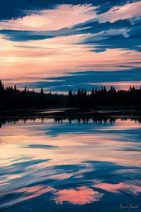 scenery, no humans, sky, reflection, nature, water, cloudy sky, lake<lora:aenami-000021:1>