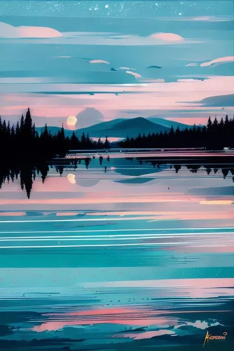 scenery,1girl, sky, reflection, nature, water, shooting star,<lora:aenami_v2-000022:1>