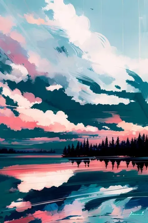 scenery, no humans, sky, reflection, nature, water, cloudy sky, <lora:aenami_v2-000022:1>
