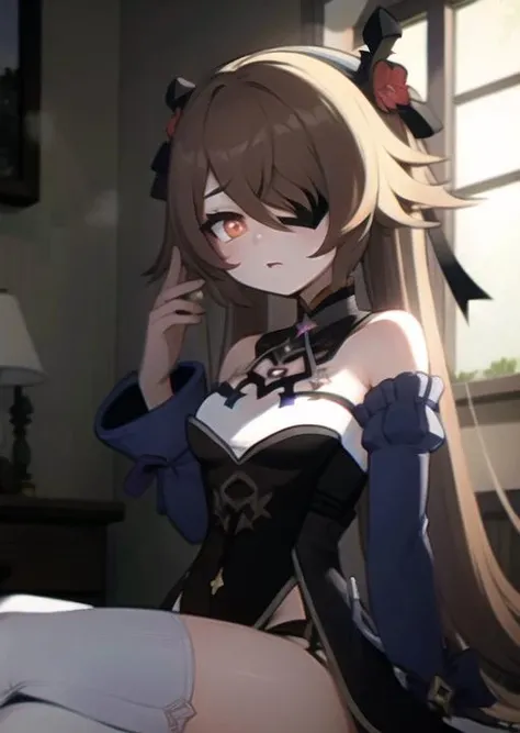 (masterpiece, best quality:1.2), extremely detailed, soft ambient lighting, sharp focus, 4K, backlighting, BREAK <lora:HuTao:1>, pikkyhutao, 1girl, brown hair, long hair, symbol-shaped pupils, solo, red eyes, looking at viewer, twintails, flower, hat, long sleeves, bangs, blush, jewelry, hat flower, black headwear, BREAK <lyco:(Concept) Futanari:1.0>, huge penis, testicles, cum drip, BREAK  <lora:fischl_v2_896_lion_optimizer_dim64_KohyaLora_fp32_1e-1noise_token3_13-3-2023:1>, 2girls, fischl (dunkelnacht sakrament) (genshin impact), green eyes, (white pupils:1.2), fischl (genshin impact), asymmetrical sleeves, detached collar, detached sleeves, blonde hair, thighhighs, eyepatch, long hair, two side up, single glove, bow, purple bow, black thighhighs, dress, hair over one eye, single glove, bare shoulders, bodystocking, breasts, bangs, purple bowtie, black gloves, bowtie, single leg pantyhose, hair ribbon, single thighhigh, ribbon, medium breasts