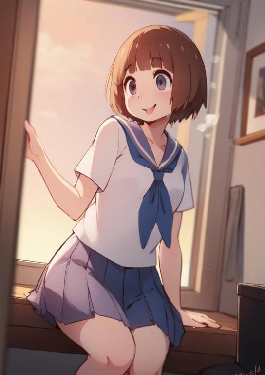 (masterpiece, best quality:1.2), extremely detailed, soft ambient lighting, sharp focus, 4K, BREAK <lora:mako-killlakill:0.8>, 1girl, solo, mako mankanshoku, school uniform, serafuku, :p