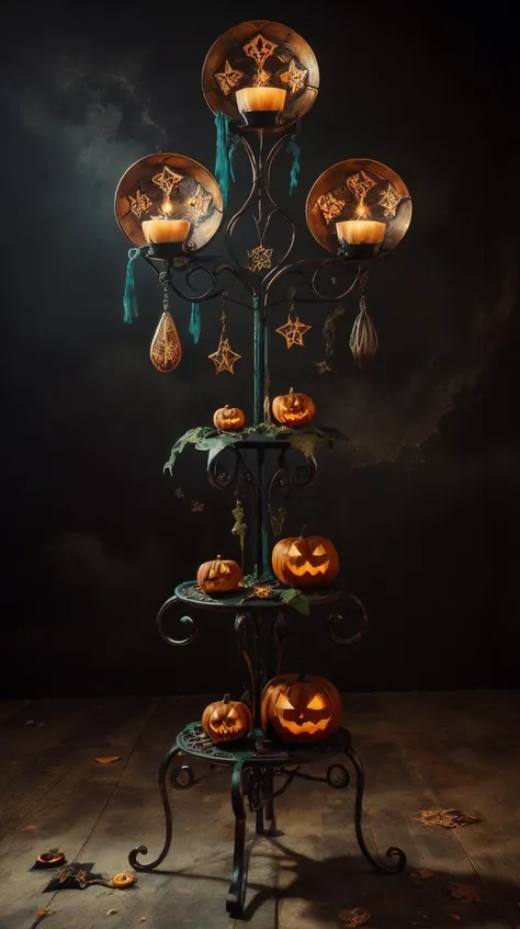 <lora:HalloweenGlowStyle:1>RAW Photo of HalloweenGlowStyle Teal metal plant stand with minimalist elegance, (Masterpiece:1.3) (best quality:1.2) (high quality:1.1)