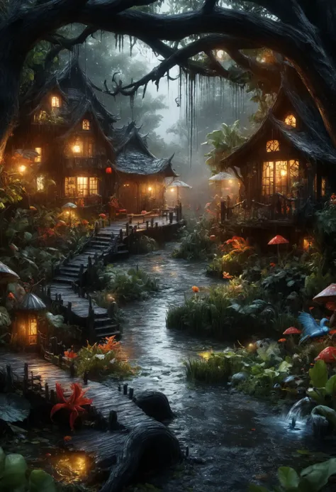 DonMP41n717Bl4ckXL DonMD347hM374lXL (masterpiece, best quality,detailed light, rule of thirds), seaside resort residence in wetland biome, fairytale theme, (highres, 4k, 8k, intricate detail, cinematic lighting, amazing quality, amazing shading, soft lighting, Detailed Illustration, wallpaper), (vibrant coloured background:1.3),wet, rain soaked <lora:Perfect Hands v2> <lora:myLoraXL_test\DonMP41n717Bl4ckXL-000008:0.7> <lora:SDXL\DetailedEyes_V3> <lora:myLoraXL_test\DonMD347hM374lXL-000008:0.5>,