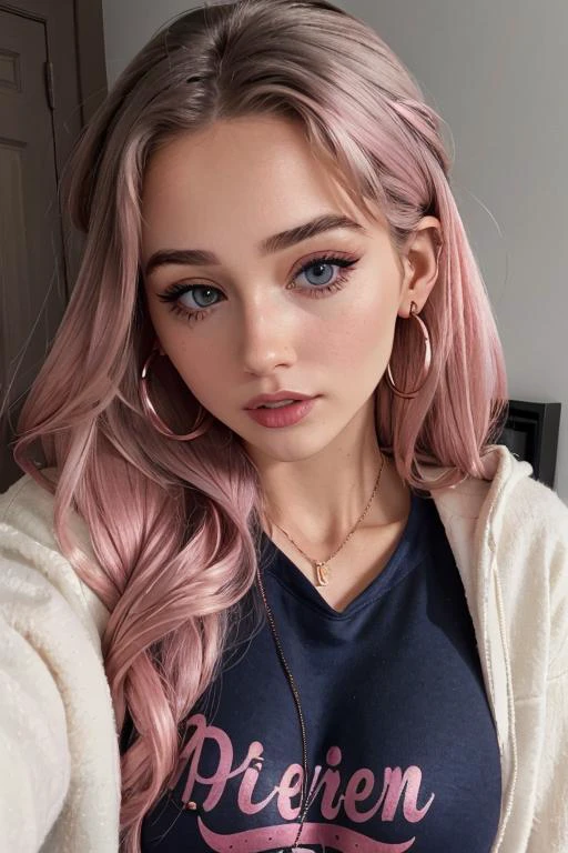 <lora:Iris:.7>, seductive expression, expressive , seductive, sexy, aroused, upper body, at front, portrait, simple background, dark background, <lora:GoodHands-vanilla:0.8> better_oppai, medium breasts, , long hair, Navy Blue cream eyeliner, earrings, necklace, Millennial Pink metallic lipstick , Cream (sweatshirt)