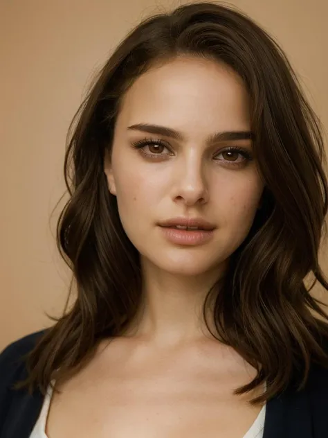 Realistic photo of a beautiful n4t4l13p-v2 woman,  1girl, solo, long hair, looking at viewer, simple background, brown hair, brown eyes, parted lips, teeth, lips, eyelashes, portrait, close-up, realistic, soft lighting, professional Photography, Photorealistic, detailed, RAW, analog, sharp focus, 8k, HD, high quality, masterpiece<lora:n4t4l13p-v2:1.0>