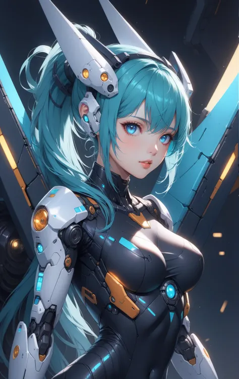 masterpiece, best quality,
1girl, solo, mechanical wings, blue eyes, wings, looking at viewer, long hair, covered navel, blue hair, bodysuit, medium breasts, mecha musume, lips, ponytail, bangs, aqua hair, skin tight, parted lips, headgear,
highres, 4k, 8k, intricate detail, cinematic lighting, amazing quality, wallpaper <lora:aesthetic_anime_v1s:1>
