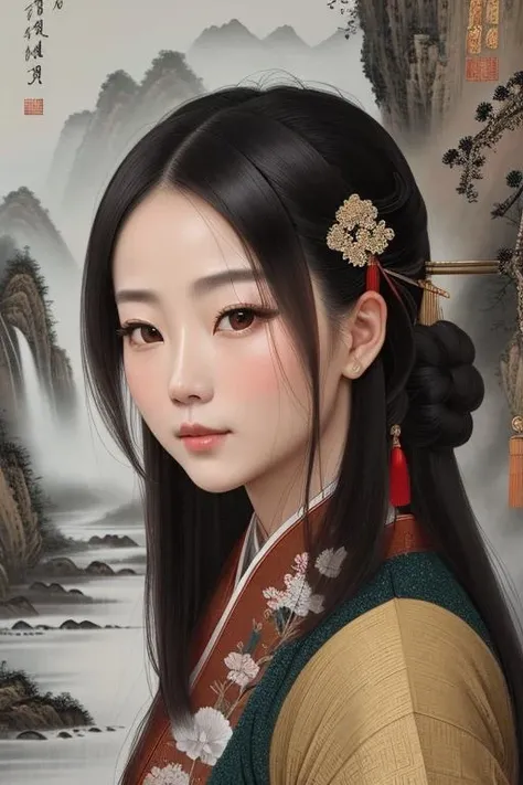 masterpiece, high quality, high resolution,8k, chinese painting of woman, close up, sharp focus <lora:lineskStyle_v10:0.75>