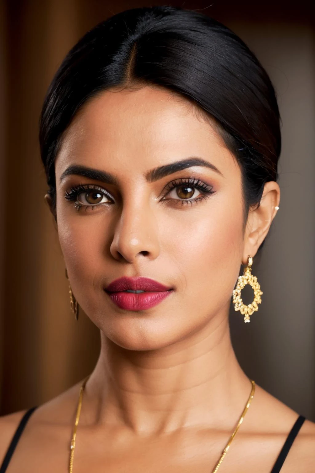 a stunning intricate full color portrait of Pri_yanka woman, black hair, medium hair, lipstick, brown eyes, makeup, establishing shot, masterpiece, best quality <lora:Priyanka Chopra:0.6>