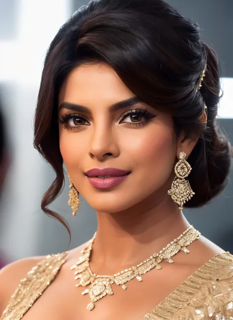 portrait of Pri_yanka woman, <lora:Priyanka Chopra:0.6>,  a portrait photo of Pri_yanka woman, makeup, smile, dress,  extremely detailed, intricate detail, fine detail, careful detail, up close portrait, masterpiece, best quality, ultra-detailed