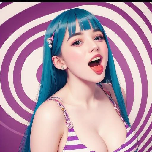 BiBa, ((cowboy shot)), a realistic photo of a girl, 1girl,solo,long hair,breasts,looking at viewer,open mouth,bangs,large breasts, kawaii hell boudoir, cleavage, blue hair,purple eyes,swimsuit,heart,bikini,tongue,striped,tongue out,blunt bangs,symbol-shaped pupils,eyelashes,heart-shaped pupils,striped bikini,uvula, cinematic film still, sony fe 12-24mm f/2.8 gm, 32k uhd, amazing quality, hdr, white balance, wallpaper, analog film grain
<lora:mememeV1:0.7>  <lora:mmks_clean_91:0.3> <lora:pokfx_oc_aesthetic_score:1> <lora:aesthetic:1> <lora:pokfx_dramatic:0.5> <lora:pokfx_moarlines:-1.5>