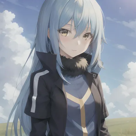 anime,1girl, (masterpiece), (best quality),
lrd1,
solo,blush, looking at viewer,blue hair,
blue sky, grass,
<lora:rimuruTempest4Outfits_v11:0.9>