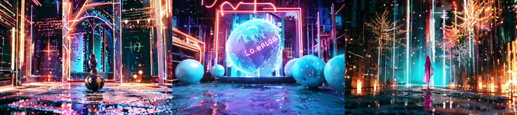 (otherworldly), highly insanely detailed, masterpiece, top quality, best quality, highres, 4k, 8k, RAW photo, (very aesthetic, beautiful and aesthetic), <lora:A stage background style:1>, Neon, stage background, sparkling, (fantasy world)
