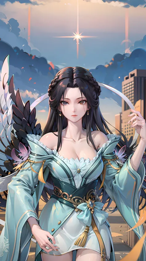 masterpiece,best quality,1girl, black hair, bare shoulders, long hair, dress,cowboy shot, dynamic pose, dynamic angle, <lora:jiangli:0.8>